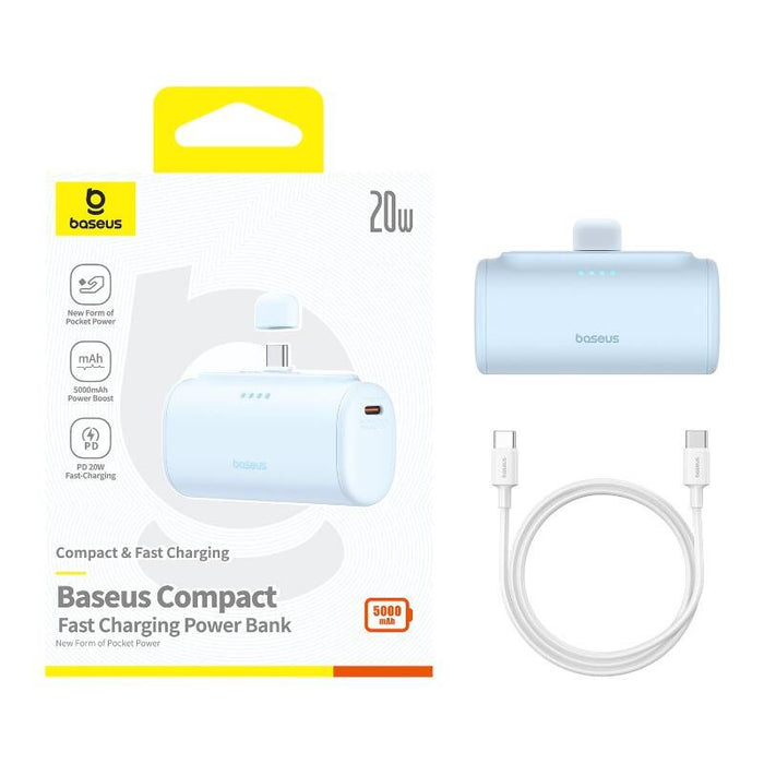 Преносима батерия Baseus Compact, USB-C, 5000mAh, 20W, синя