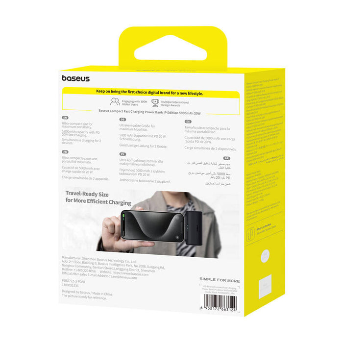 Преносима батерия OS-Baseus Compact, IP, 5000mAh, 20W, черна