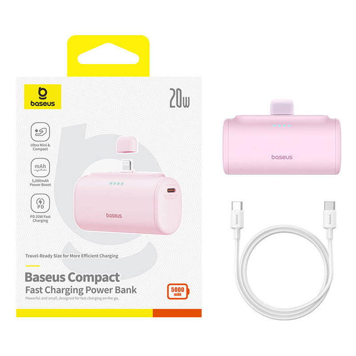 Преносима батерия OS-Baseus Compact, IP, 5000mAh, 20W, розова