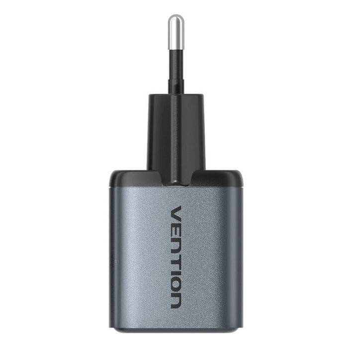 Зарядно Vention, USB-C + USB-A, 30W, GaN, сиво
