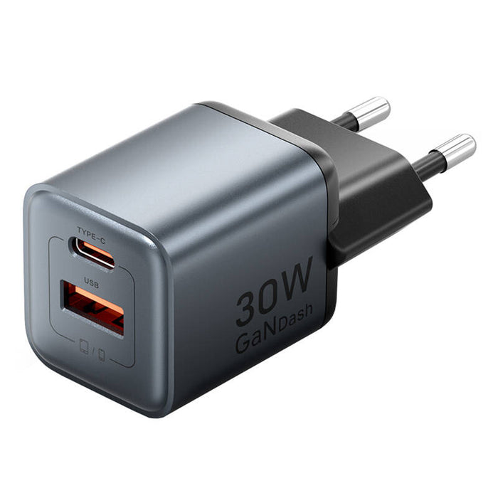 Зарядно Vention, USB-C + USB-A, 30W, GaN, сиво