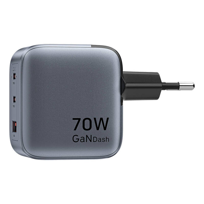 Зарядно Vention, USB-C+C+A, 70W, GaN, сиво