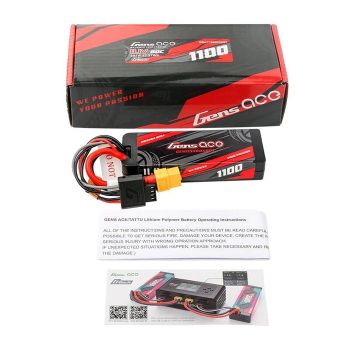 Батерия Lipo Gens ace G-Tech, 1100mAh, 11.1V, 3S1P, 60C, GRP-76, XT60