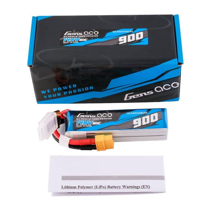 Батерия Lipo Gens Ace, 900mAh, 14.8V, 80C, 4S1P, XT60