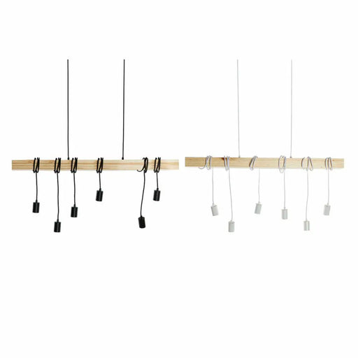Полилей DKD Home Decor Черен Метал Дървен Бял 220 V 50 W