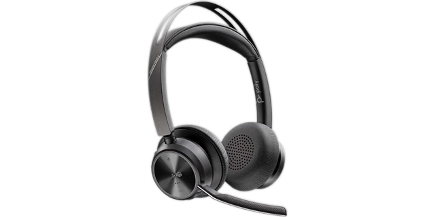 HP Poly Voyager Focus 2-M USB-CC слушалки с USB-C/A адаптер и поставка за зареждане
