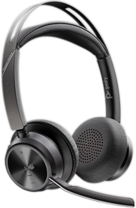 HP Poly Voyager Focus 2-M USB-CC слушалки с USB-C/A адаптер и поставка за зареждане