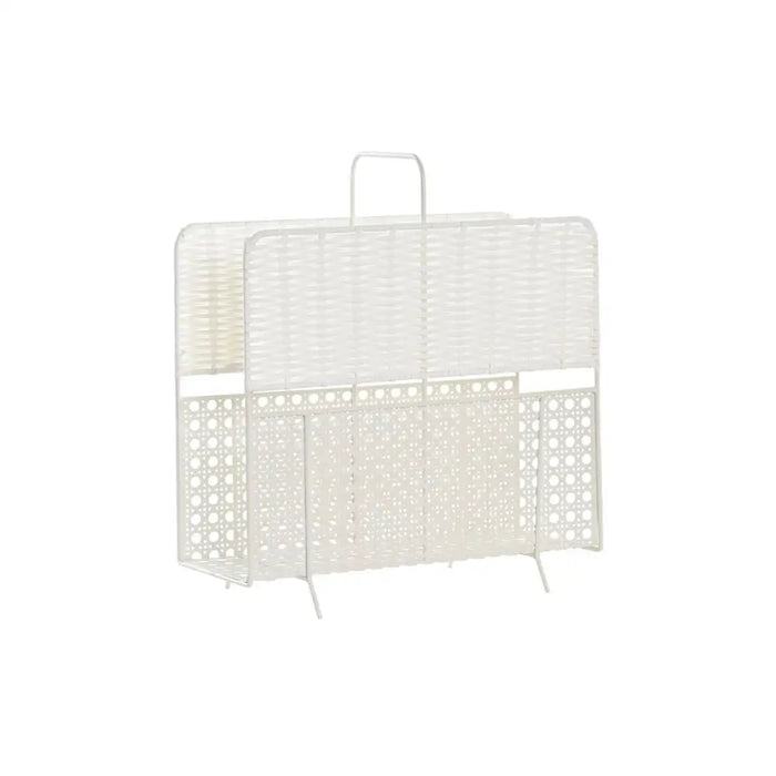 поставка за списания DKD Home Decor Бял Естествен Метал