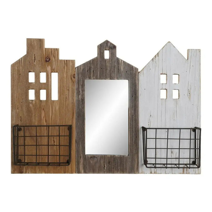 поставка за списания DKD Home Decor Бял Кафяв Метал Дърво