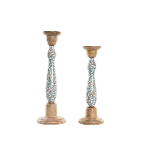 Поставка за свещ DKD Home Decor Метал Дърво манго (17 x 17