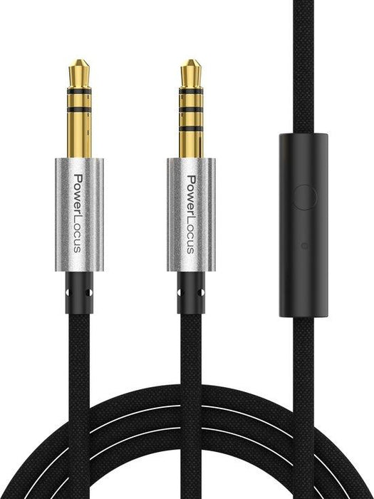 Аудио кабел PowerLocus - 3.5 mm/3.5 mm, с микрофон, 1 m, черен