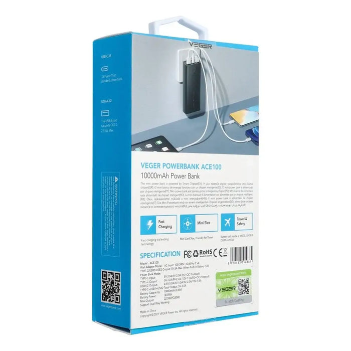 Преносима батерия Powerbank Veger ACE100 W1146 10000mAh 20W
