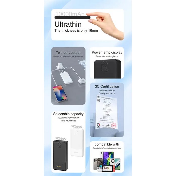 Преносима батерия Powerbank Dudao K10 10000mAh 2.4A 2 x