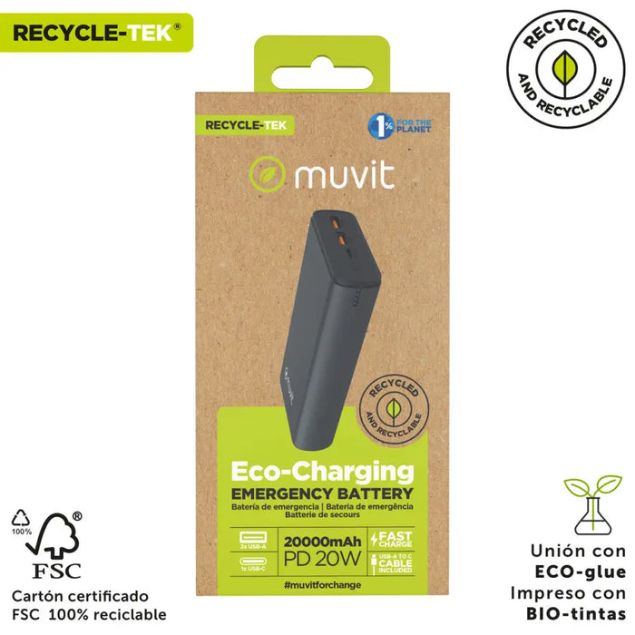 Преносима батерия Powerbank Muvit for Change DP200G-R-PD