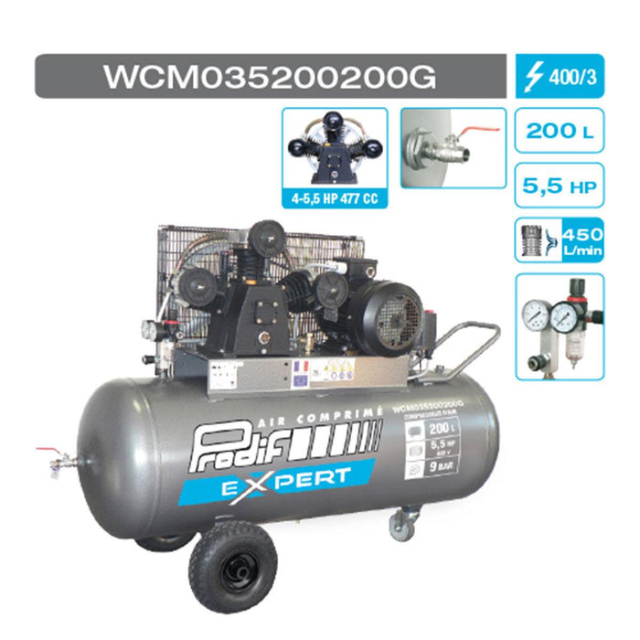 КОМПРЕСОР PRODIF 200L, 5.5CV, ТРИФАЗЕН
