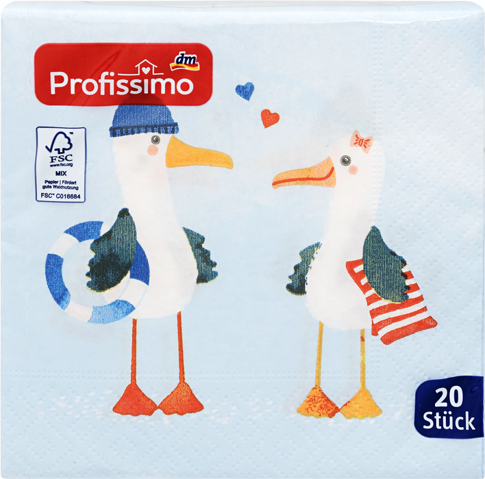 Салфетки с мотив на чайки, 25 x 25 см, 20 бр