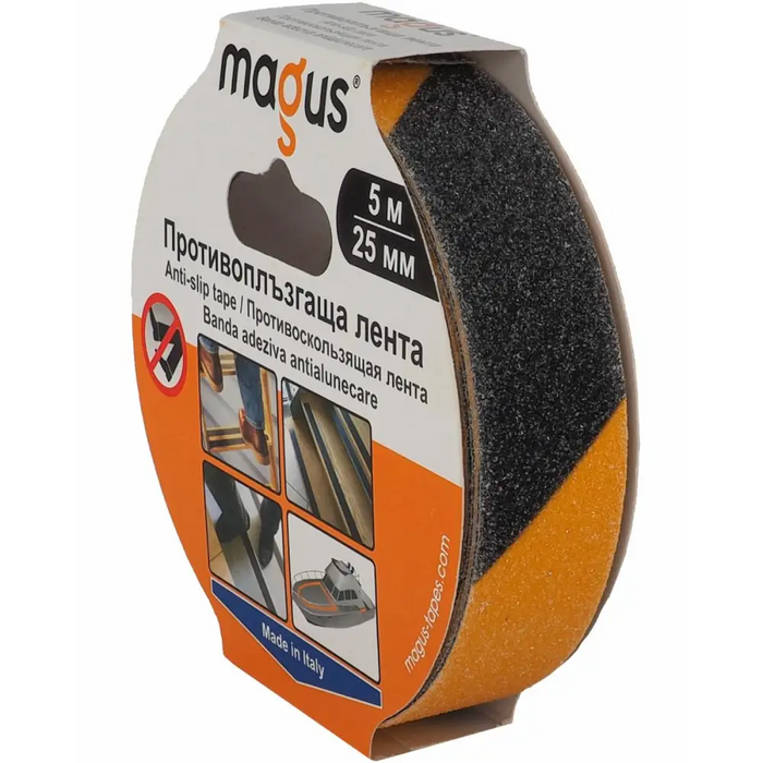 ПРОТИВОПЛЪЗГАЩА ЛЕНТА MAGUS 5М/25ММ ЖЪЛТ