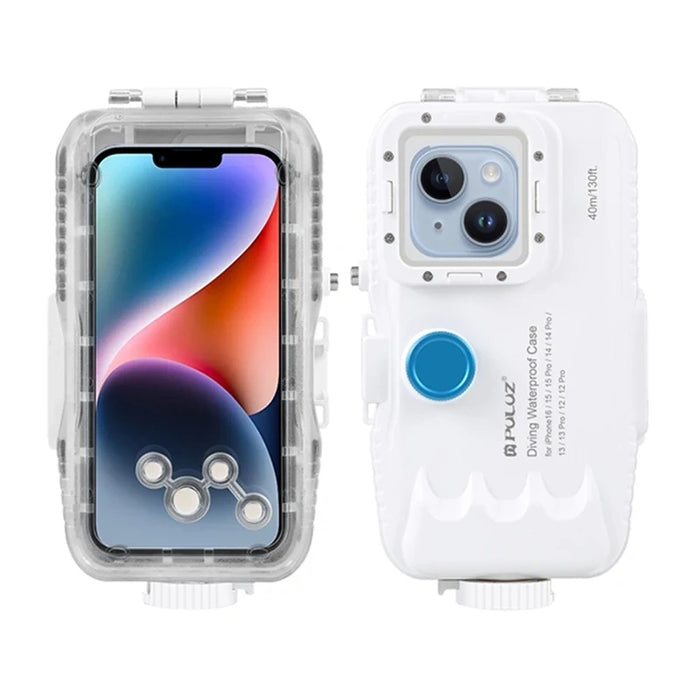 Водоустойчив калъф Puluz за iPhone (40м) с еднопосочен клапан (бял)