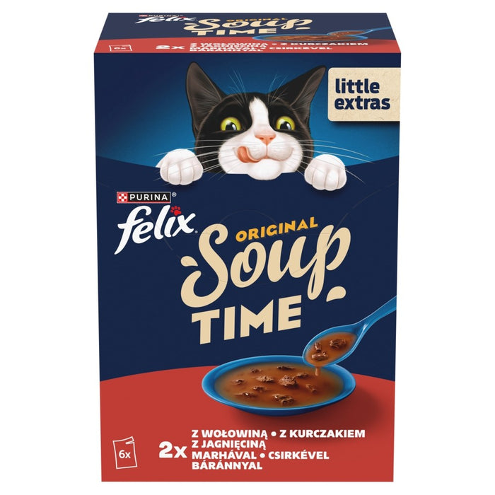 PURINA Felix Original Soup Time Box Говеждо, агнешко, пилешко - мокра храна за котки - 6x48 г