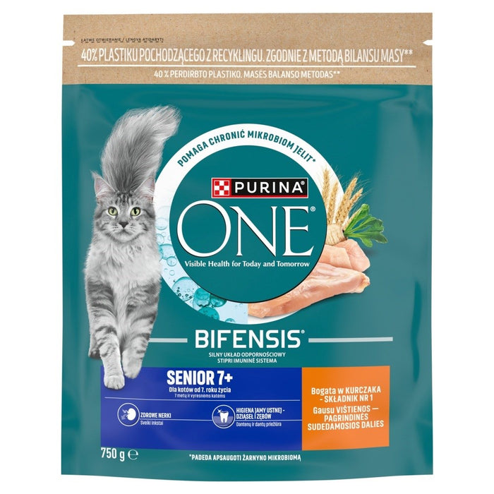 PURINA One Bifensis Senior 7+ Богата на пилешко - суха храна за котки - 750 г