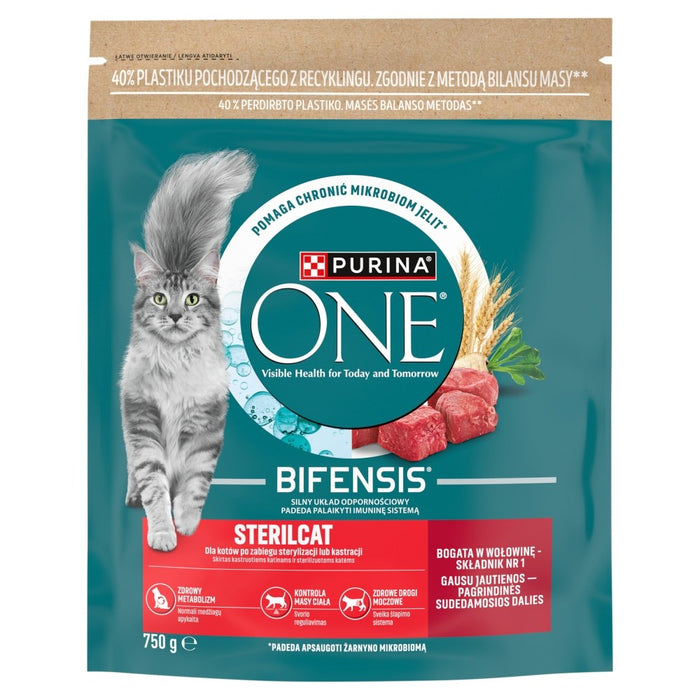 PURINA One Bifensis Sterilcat, богата на говеждо месо - суха храна за котки - 750 г