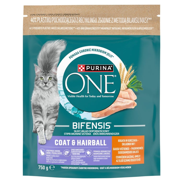 Purina ONE Coat&Hairball Kurczak/Pełne Ziarna 750гр