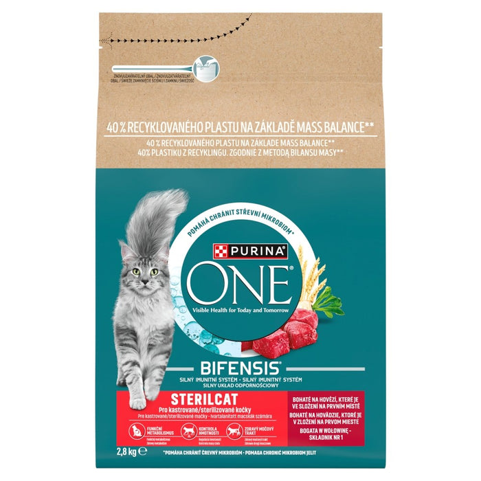 PURINA One Bifensis Sterilcat богата на говеждо месо - суха храна за котки - 2,8 кг