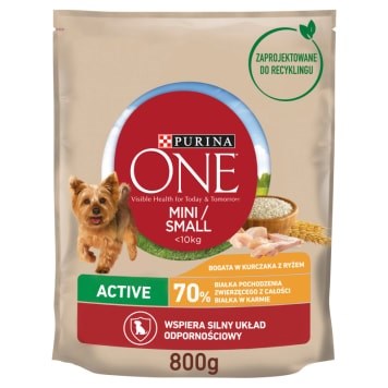 PURINA One Mini Active с пилешко и ориз - суха храна за кучета - 800 г