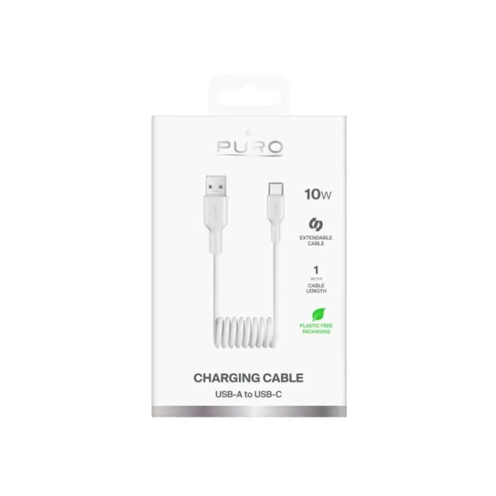 Puro 10W USB A USB C спирален кабел 1 м бял
