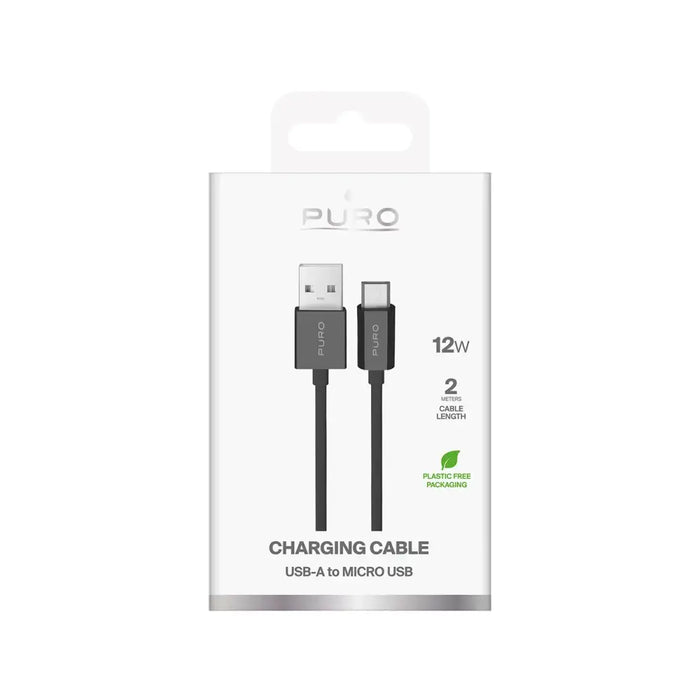 Puro 12W TPE USB-A - microUSB 2m кабел - черен