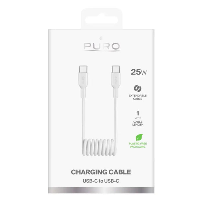 Puro 25W USB C спирален кабел USB C 1m бял