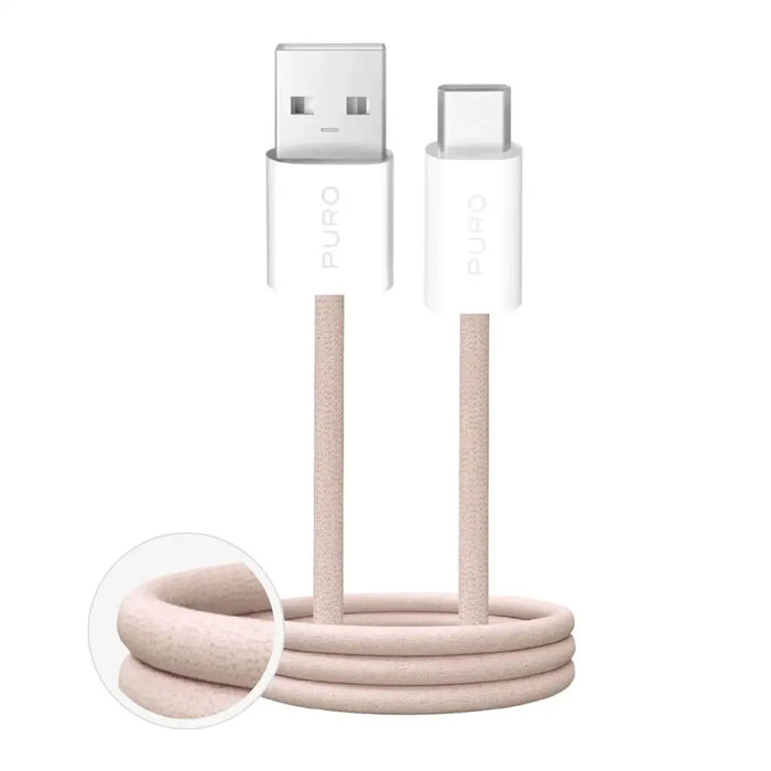 Puro Fabrik 10W плетен кабел USB A USB C 1,5 м бежов