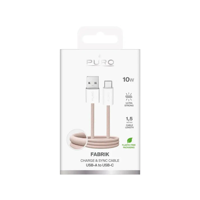 Puro Fabrik 10W плетен кабел USB A USB C 1,5 м бежов