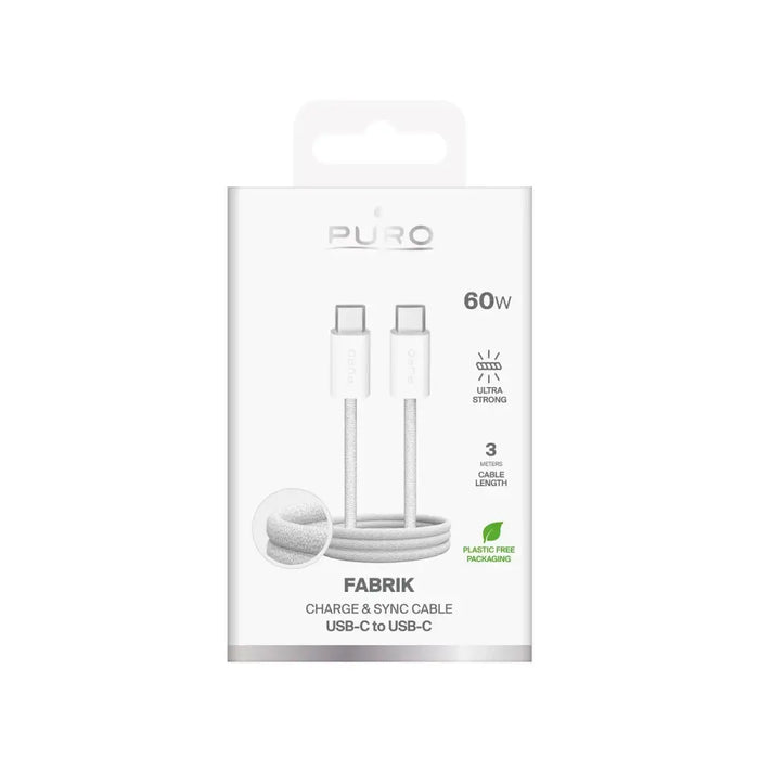 Puro Fabrik 4 240W плетен USB-C - USB-C 1m кабел - бял