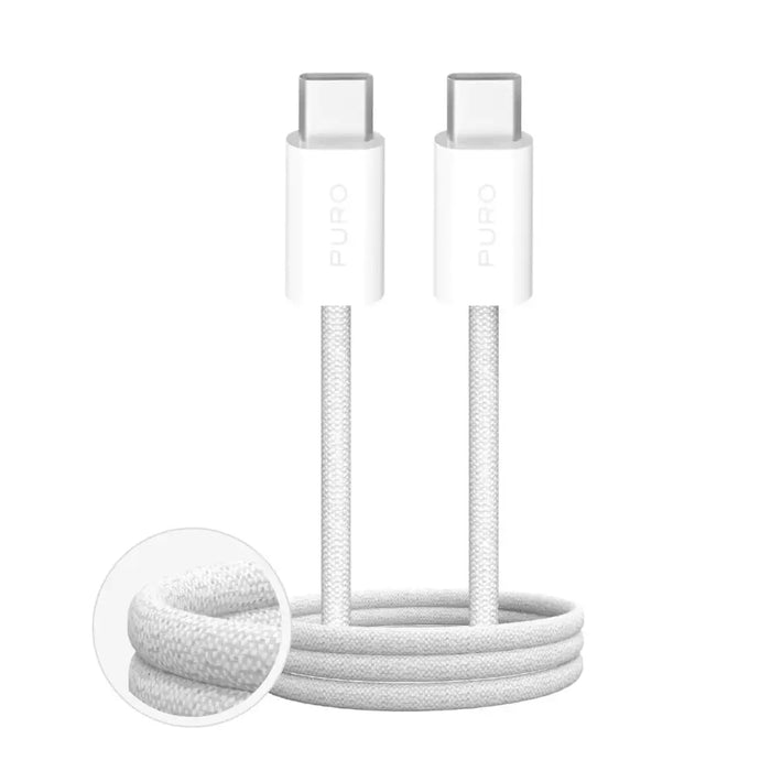 Puro Fabrik 60W плетен кабел USB-C - USB-C 3m - бял