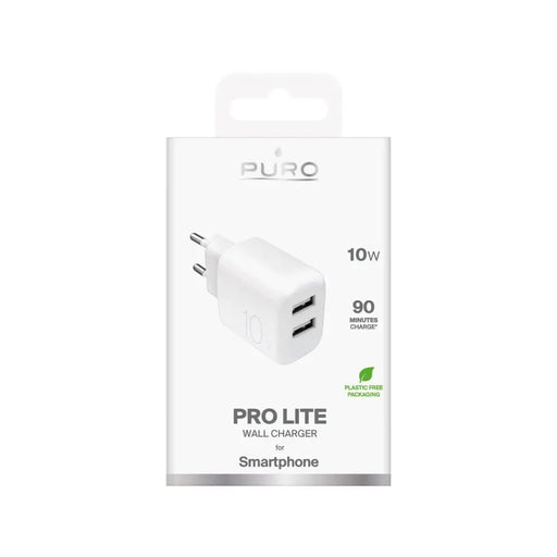 Puro PROLITE 10W 2x USB-A стенно зарядно - бяло