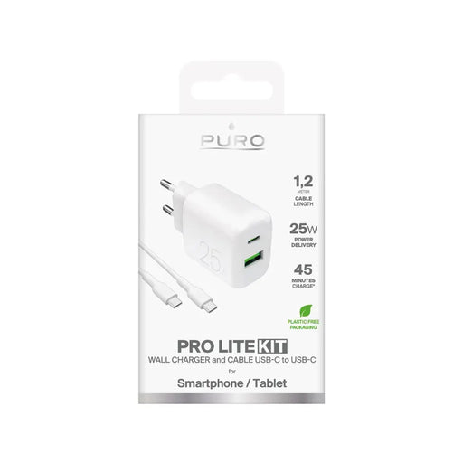 Puro PROLITE 25W USB-A / USB-C стенно зарядно + USB-C