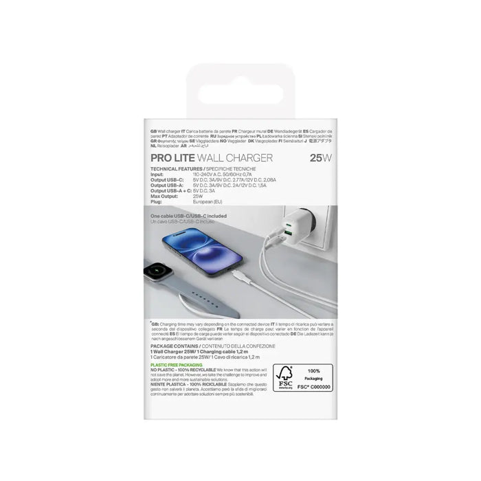 Puro PROLITE 25W USB-A / USB-C стенно зарядно + USB-C