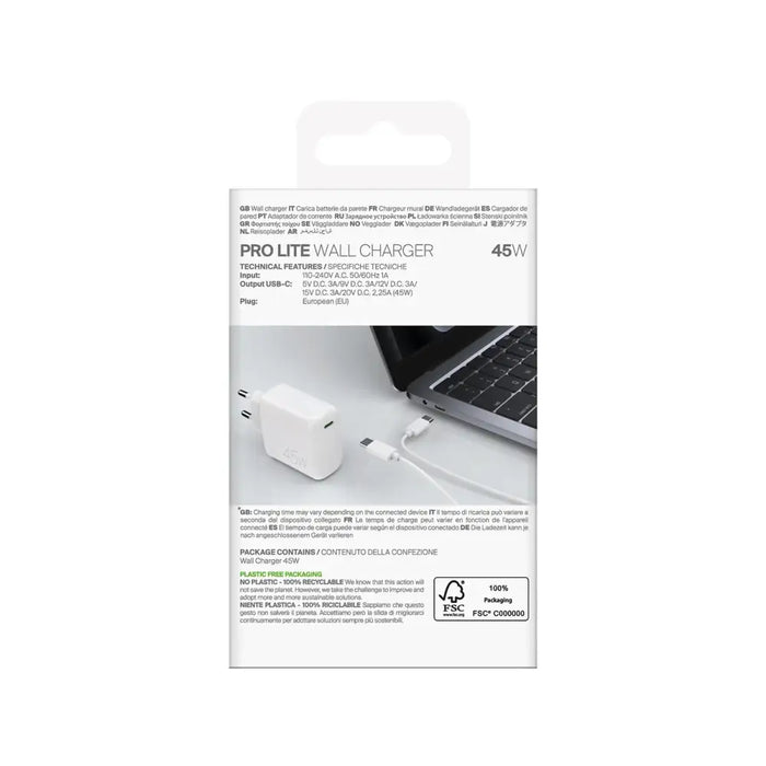 Puro PROLITE 45W USB-C стенно зарядно устройство - бяло