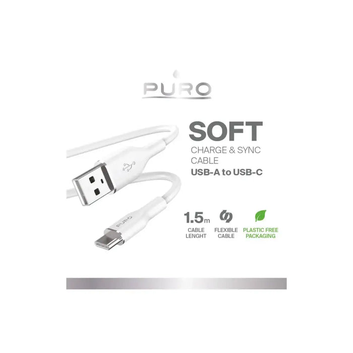 Puro Soft USB-A - USB-C кабел 1,5 м - бял