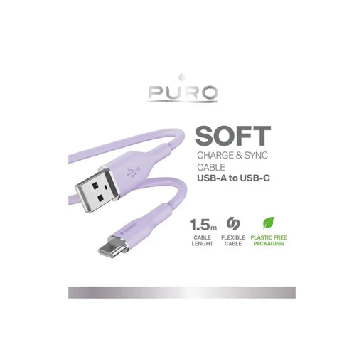 Puro Soft USB-A - USB-C кабел 1,5 м - лилав
