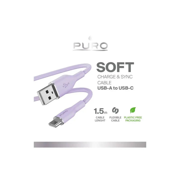 Puro Soft USB-A - USB-C кабел 1,5 м - лилав