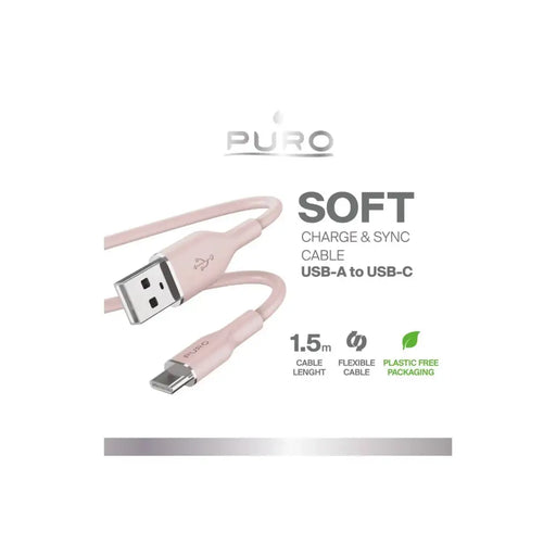 Puro Soft USB-A - USB-C кабел 1,5 м - розов