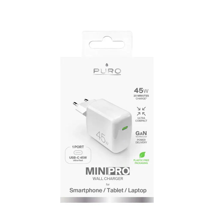 Puro Super Mini 45W PD GaN USB-C стенно зарядно устройство