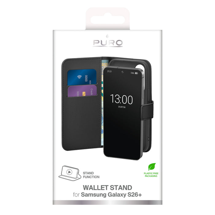 Калъф Puro Eco-Leather за Samsung Galaxy S26 Plus с портфейл - черен