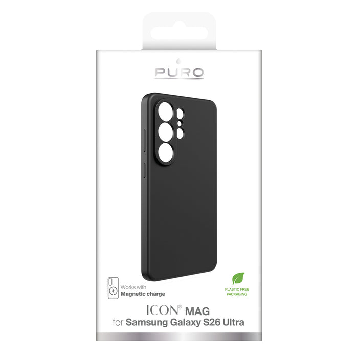 Силиконов защитен калъф Puro ICON MAG за Samsung Galaxy S26 Ultra, съвместим с MagSafe - черен