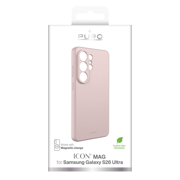 Силиконов защитен калъф Puro ICON MAG за Samsung Galaxy S26 Ultra, съвместим с MagSafe - розов