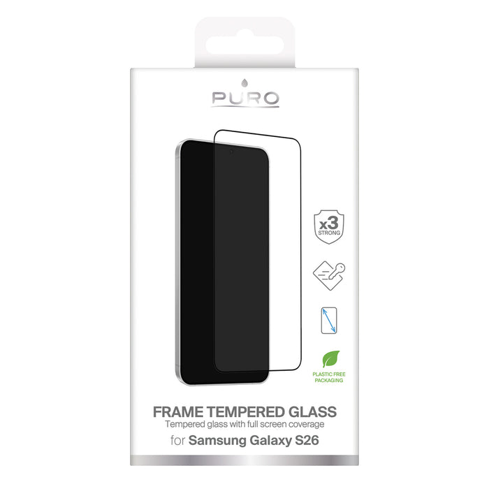 Puro Frame закалено стъкло за Samsung Galaxy S26 - с черна рамка