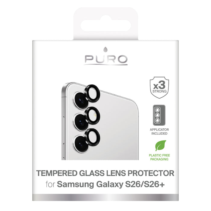 Puro закалено стъкло за задната камера за Samsung Galaxy S26/S26 Plus - с черна рамка