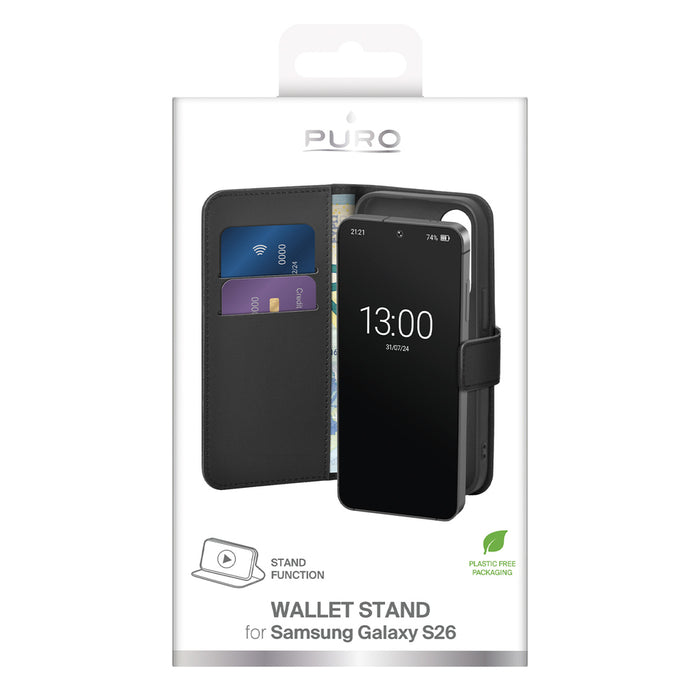 Калъф Puro от еко кожа за Samsung Galaxy S26 с портфейл - черен